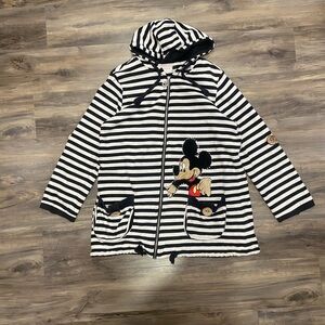 Black and White Mickey Mouse Striped Zip Up Hoodie